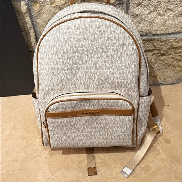 Michael Kors Beige and Brown Logo Backpack